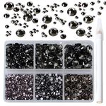 Bymitel 5000 Pieces 6 Mixed Sizes Glue Fix on Glass Rhinestones Round Crystal Gems Flatback for DIY Jewelry Making with one Picking Pen(6-Sizes 5000PCS, Black Diamond)