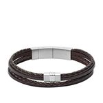 Fossil Men's Leather Braided Leather Bracelet, Color: Brown (Model: JF02934040)