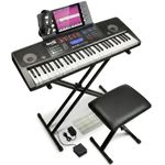 RockJam RJ761-SK 61 Key Keyboard Piano Kit with Sustain Pedal, Stand, Padded Stool, Headphones, Note Stickers & Lessons