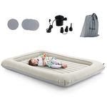 COSTWAY Inflatable Toddler Travel Bed, 2 Sides Kids Air Mattress with Safety Rails, Electric Pump, Storage Bag, Portable Blow Up Child Beds for Camping Traveling Sleepover