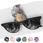 NPOOYI Sunglasses Holder for Car Visor, Magnetic Leather Car Sunglass Holder, Car Sun Visor Glasses Hanger Clip, Car Interior Accessories for Women Men, Fits All Size Eyeglasses, Grey Gold Marble