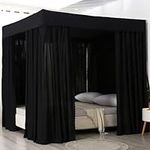 DIMEGON Four Corners Post Bed Canopy, Lightproof Bed Curtain, Blackout Canopy Bed Curtains, Black Bed Canopies for Adults Bedroom Decor (Black, 59 x 79 x 77 Inches, Queen)