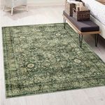 Morebes Vintage Living Room Rugs 6x9,Washable Green Area Rug Non Slip,Distressed Soft Floral Dorm Rug Boho Mat,Large Indoor Accent Floor Carpet for Nursery Kitchen Coffee Table Dining