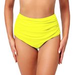 Edelqual Women’s High Waisted Bikini Bottom Full Coverage Tummy Control Ruched Bathing Suit Swimsuit Tankini Swim Shorts, Yellow, Medium