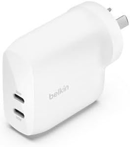 Belkin BoostCharge Dual USB-C Wall Charger with PPS 60W for Apple iPhone, iPad, Samsung Galaxy, Google Pixel - Compatible w/USB-C to Lightning Cable & USB-C to USB-C - White