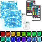 Fairy Lights Battery Powered, 2 Pack 50 LEDs 16 Colors Changing Sliver Wire String Lights, Larger RGB Bulb Super Bright Twinkle Lights with Remote Control for Party Christmas Bedroom Halloween Decor