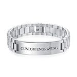 Bling Jewelry Personalized Identification Name Tag Bracelet Watchband for Men Silver Tone Stainless Steel 8.5 Inch Custom Engraved