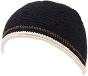 CHARM Mens Skull Cap Cotton Kufi Beanie Hand Made Knitted Hat Elastic Tight Japanese Black