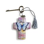 DEMDACO Hope Butterfly 4 x 3 Cross Shaped Resin Keepsake Decoration, Blue