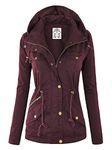 Lock and Love Women's Casual Military Anorak Jacket - Lightweight Detachable Hooded Safari Utility, Wjc643_wine, Small