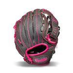 Franklin Sports Teeball Infinite Web/Shok-Sorb Combo Series Fielding Left Hand Glove, 10.5-Inch, Graphite/Pink