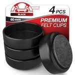 Medipaq Premium Felt Castor Cups for Wooden Floors & Smooth Surfaces - 4x Large 60mm diameter Black - Chair Leg Floor Protectors - Castors for Furniture - Furniture Cups