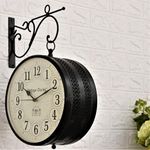 Vintage Clock Metal Handcrafted Double Side Clock (Black, 12 Inches) - Analog