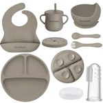 Tony Stark 7 Pcs Silicone Baby Feeding Set Bpa-Free,Microwave Safe,Anti-Slip Base | Complete Tableware Kit for Babies & Toddlers with Suction Plate,Bowl,Cup, Spoon,Fork & Bib (Grey)