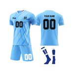 Personalised Football Shirts Kit Mens Girls with Name Number Team Logo Custom Football Jersey for Boys Training Suit Sky Blue