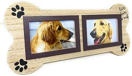 3MAZINGS Dog Picture Frames 4x6 Pet Frame Memorial Photo Collage for Dogs Pets Memory Pictures Live Love Woof Bone Shaped Wooden Paw Print