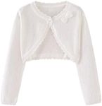 Miccina Girls Cardigan Bolero Shrug Knit Sweater Kids Long Sleeve Dresses Cover Up Button Closure Crochet Tops Baby Toddler Clothes, White, 3-4 Years