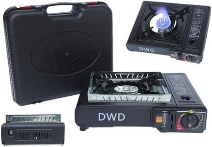 DWD® Premium Camping Gas Stove 2.5KW with Windshield Operates with Butane Gas or LPG Gas Source Stove Case included EN417 Compliant Automatic Ignition & Heat Control Enamel Pan Support,Black Stove