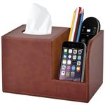 XNONE PU Leather Square Tissue Box Cover,Multifunctional Tissue Box Holder,Tissue Box with Storage,Tissue and Remote Control Holder,Tissue Box Decorative Desk Organizer for Home&Office,Brown