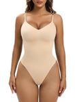 YIANNA Bodysuit for Women Shapewear Thong Tummy Control Body Shaper Seamless Shaping Slimming Suit Adjustable Strap Beige 4XL - 5XL 5215