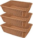 Yarlung 3 Pack Imitation Rattan Woven Bread Baskets, 11.8 Inch Poly Wicker Fruit Baskets for Food Serving, Display, Vegetables, Home Kitchen, Restaurant, Outdoor, Brown Rectangular