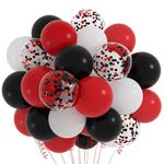 CHRORINE 50 Pack White Black Red Confetti Balloons 12 Inch Balloons with Ribbons for Graduation Birthday Wedding Anniversary Kid Party Decor