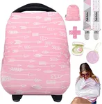 Dodo Babies Nursing Cover Set – Soft, Multipurpose Stretch Scarf for Breastfeeding and Car Seat Cover, Two Universal Pacifier Holders, Binky Case, Storage Bag – Playful Pink Print for Baby Girl