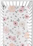 Blush Pink, Grey and White Baby or Toddler Fitted Crib Sheet for Watercolor Floral Collection by Sweet Jojo Designs