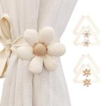 SRG 4PCS Curtain Tiebacks | Boho Flower Curtain Holdbacks | Simple Elegant Sunflower Curtain Holders | Boho Bedroom Decor（2Pcs Cream&2Pcs Khaki）