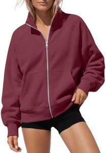Trendy Queen Womens Sweatshirts Zip Up Hoodies Cropped Crewneck Pullover Casual Jackets Y2k Clothes Fall Fashion Outfits WineRed S