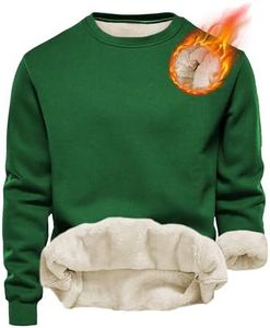 Yeokou Mens Fashion Warm Fleece Crewneck Sweatshirt Thick Sherpa Lined Pullover Tops(Green-M)