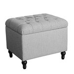 Homepop Home Decor | Upholstered Button Tufted Storage Ottoman | Hinged Lid Ottoman with Storage for Living Room & Bedroom | Decorative Home Furniture (Grey)