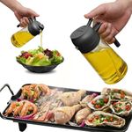 16oz Oil Sprayer for Cooking - 2 In 1 Oil Dispenser and Oil Sprayer - 470ml Glass Olive Oil Dispenser Bottle with Pourer, Kitchen Gadgets For Air Fryer, Salad, Frying, BBQ (Black)