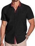 COOFANDY Men's Wrinkle-Free Short Sleeve Button Up Dress Shirt Summer Untucked Stretch Shirts Black