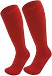 reshmena® Mens Football socks Men Sports Knee High Socks Mens Hockey Rugby Socks Outdoor Soccer Socks Mens Running Socks (Size 6-11) Red