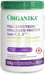 Organika Canadian-Made Full Spectrum Collagen Type 1, 2, 3- Bovine, Marine, and Chicken Collagen Combination- Joint Support, Gut Health Support- Mild Bone Broth Flavour, 250g