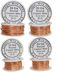 Bare Copper Wire,Dead Soft for Hobby,Craft, Jewelry Making 18,20,22, and 24Ga (Assorted 4 Sizes 25 Ft Each)