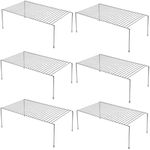 iPEGTOP Set of 6 Large (15.7 x 9.4 Inch) Kitchen Cabinet Organizer Shelf, Wire Freezer Storage Shelves Rack, Rustproof Steel Metal Shelf Riser for Dish Plates Pantry Cupboard Organization, Chrome