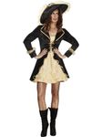 Smiffys Fever Swashbuckler Costume, Black with Dress, Attached Underskirt & Hat, Fever Fancy Dress, Pirate Dress Up Costumes
