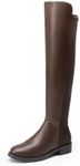 DREAM PAIRS Women's Knee High Boots, Comfortable Thigh High Daily Low Flat Heel Boots,Size 10,Brown-Pu,SDOB2409W