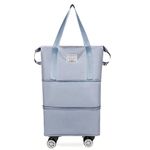 Storite Nylon 61 Cm Expandable Travel Duffle Bag for Women Luggage Bag with Wheels Waterproof Foldable Bag with Rolling Detachable Wheels (Mist Blue - 61 X 40 x 21 cm)