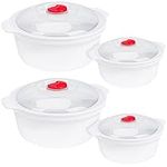 BELLE VOUS 4 Pack of Microwave Food Containers with Steam Vent Lids - 800-1300ml/27-44oz BPA-Free Round Cooking Pots - Food Cookware/Storage Bowls with Steam Control Valves - Freezer/Dishwasher Safe