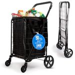 SereneLife Shopping Cart with 360° Swivel Wheels, Lightweight Heavy Duty Utility Shopping Cart w/ Waterproof Liner, 50Kg Capacity, Portable & Collapsible for Groceries, Laundry, Luggage