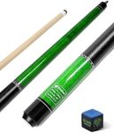 CUEBAR Pool Cue, 58 Inch Pool Sticks for Adults, 2-Piece House Bar Billiard Cue Stick with Imitation Leather Grip, Pool Table Sticks for Men Women - Green,20 Oz