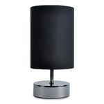 Modern Black Chrome Touch Dimmer Bedside Table Lamp with Polycotton Black Light Shade