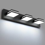 LED Modern Bathroom Vanity Light Fixtures (3-Light, 24-Inch), Matte Black Modern Acrylic Bathroom Wall Lighting Fixtures Over Mirror (Cool White 6000K)