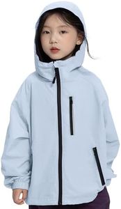 Rolanko Girls Rain Jacket Boys Rain Coat Windbreaker Hooded Jacket Lightweight for Kids Water Resistant Hiking Camping (Blue,6-7)