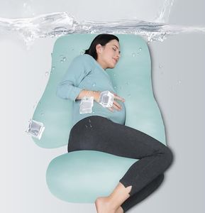 MOON PARK Pregnancy Pillows for Sleeping - U Shaped Full Body Maternity Pillow with Removable Cover - Support for Back, Legs, Belly, HIPS - 65 Inch - Ice Blue - Cooling Cover