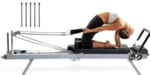 SogesGame Pilates Reformer Machine, Foldable Pilates Machine Home Equipment with 330lbs Weight Capacity for Beginners Silver