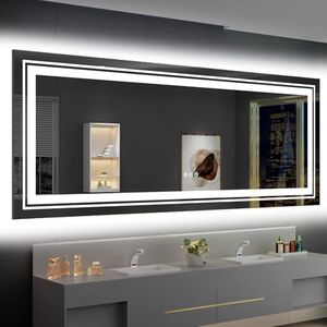 Snowdool LED Bathroom Mirror, 96"X36" with Front and Backlit, Anti-Fog, Large Bathroom Vanity Mirror for Wall, Memory Function, Stepless Dimmable, Tempered Glass (Horizontal/Vertical)